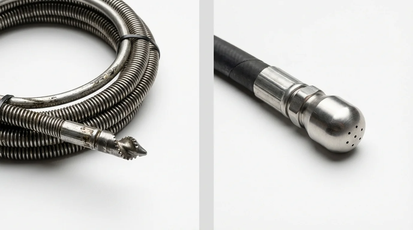 Drain snake cable and hydro jetting nozzle used for drain cleaning in Clinton, NC
