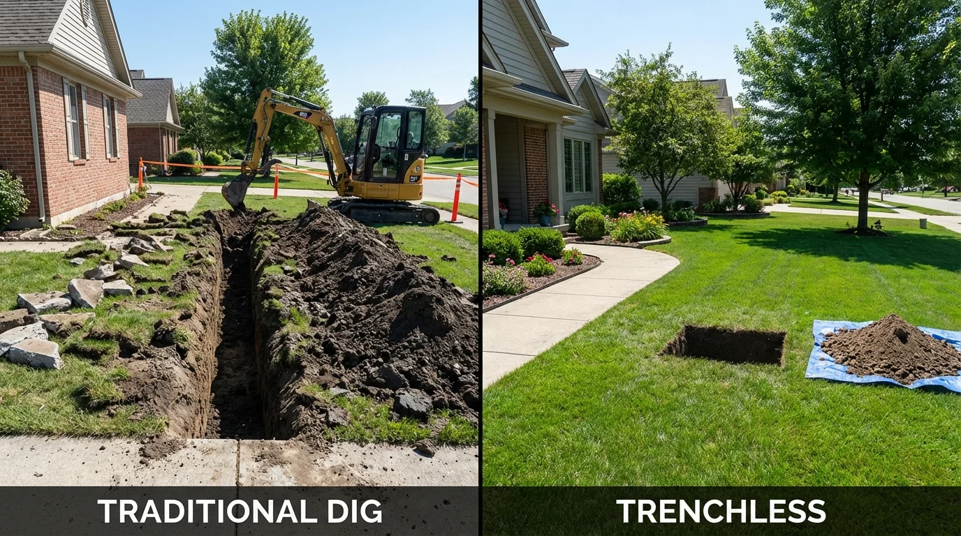 Trenchless sewer repair with minimal yard damage versus traditional excavation in Clinton, NC